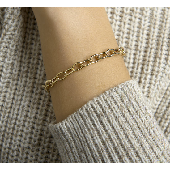 Collectie Milikan 14 karaat geelgouden schakelarmband, ovaal 7 mm breed, 19 cm lang 1050063.