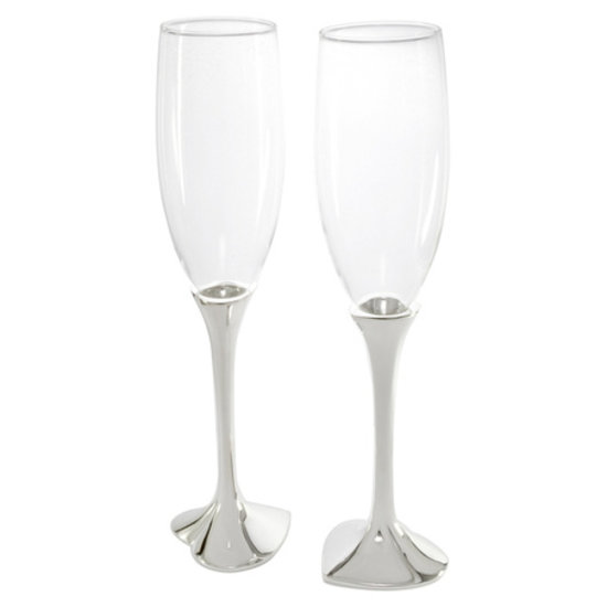 Zilverstad kinderbestek en spaarpotten Zilverstad 6605260 Champagne Flutes met hartvormige voet verzilverd, set van twee.