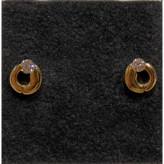 Collectie Milikan Huiscollectie 14krt geelgoud oorknoppen rond met 1 zirkonia 1037509