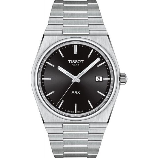 Tissot TISSOT PRX T137.410.11.051.00 | 40mm staal/staal, quartz, zwarte wijzerplaat, datum, 10ATM