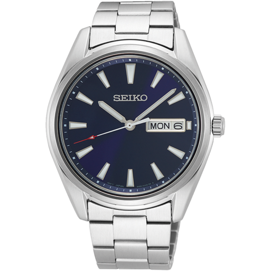 Seiko Seiko Herenhorloge SUR341P1 Staal/staal, mat-glans, rond 40 mm, blauwe wijzerplaat, saffier glas, dag-datum3, 10ATM.
