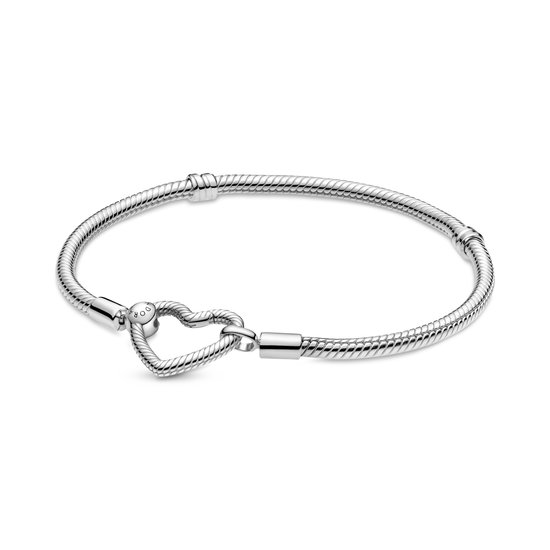 Pandora PANDORA 599539C00 Snake chain sterling silver bracelet with heart clasp, Pandora Moments Snake Chain Armband met Hartsluiting