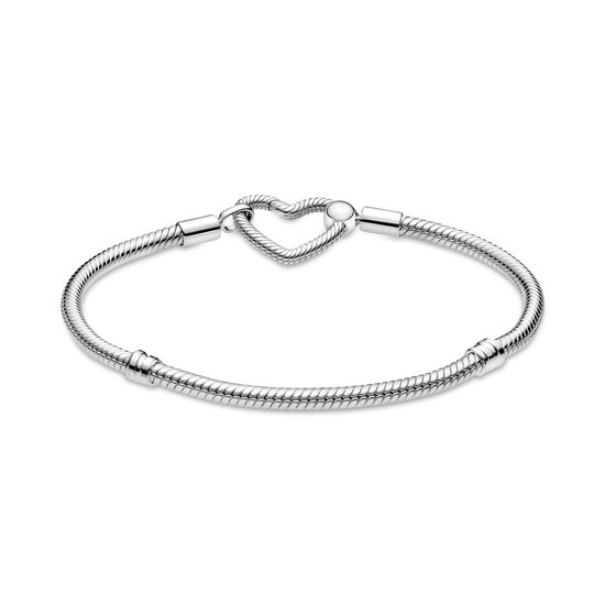Pandora PANDORA 599539C00 Snake chain sterling silver bracelet with heart clasp, Pandora Moments Snake Chain Armband met Hartsluiting