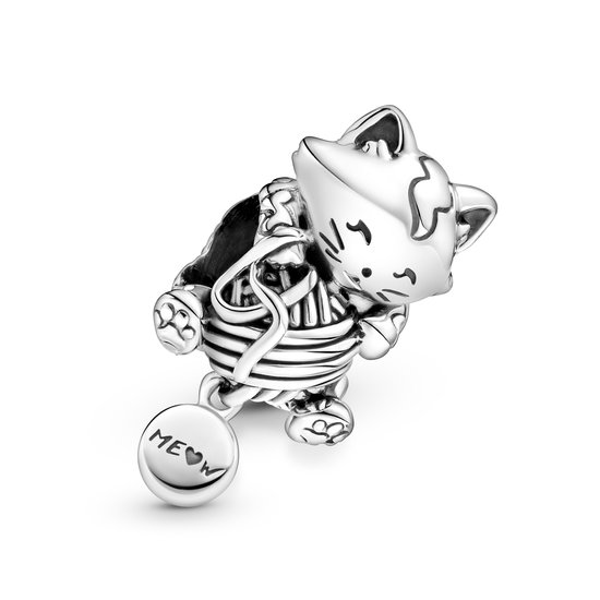 Pandora PANDORA 799535C00 Kitten and yarn ball silver charm, Kitten & Bol Wol Bedel