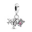 Pandora PANDORA  799435C01 Airplane, Globe and Suitcase sterling silver dangle with pink enamel