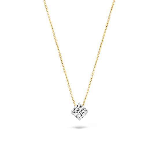 Blush BLUSH 14k. bicolor gouden ankercollier fijn met solitairhanger zirkonia 4mm 42cm 3057BZI (UITLOPEND)