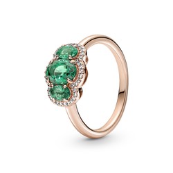 PANDORA ROSE 180057C01 Goldplated ring with 3x green oval crystal and zirconia