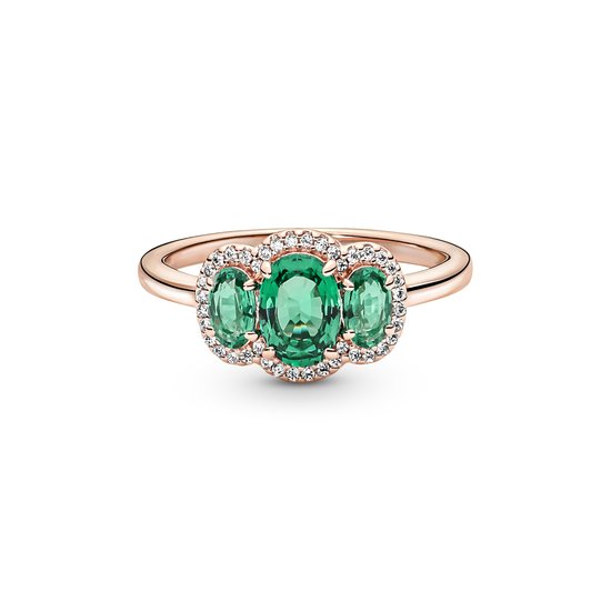 Pandora PANDORA ROSE 180057C01 Goldplated ring with 3x green oval crystal and zirconia