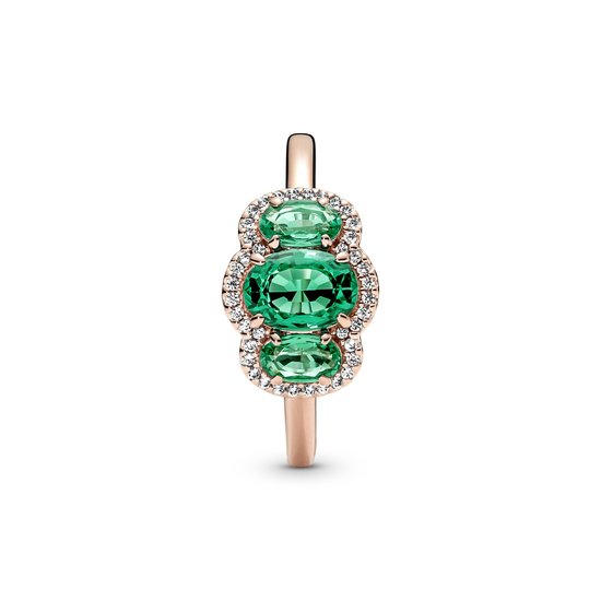 Pandora PANDORA ROSE 180057C01 Goldplated ring with 3x green oval crystal and zirconia