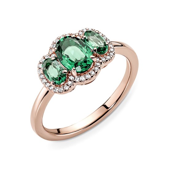 Pandora PANDORA ROSE 180057C01 Goldplated ring with 3x green oval crystal and zirconia