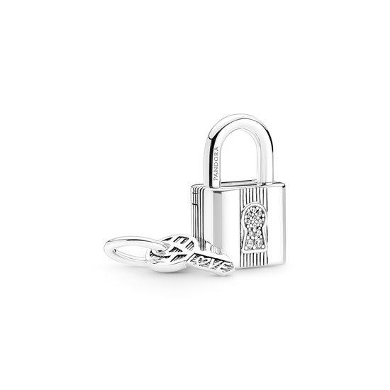 Pandora PANDORA 790088C01 Padlock and key sterling silver dangle with zirconia