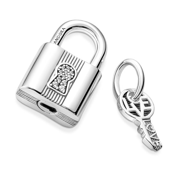 Pandora PANDORA 790088C01 Padlock and key sterling silver dangle with zirconia