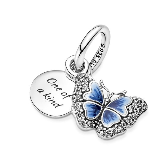 Pandora PANDORA 790757C01 Butterfly sterling silver dangle with clear zirconia, shaded blue and white enamel