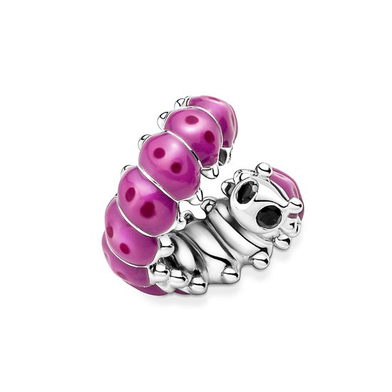 Pandora PANDORA 790762C01 Caterpillar sterling silver charm with black crystal, pink and dark pink enamel
