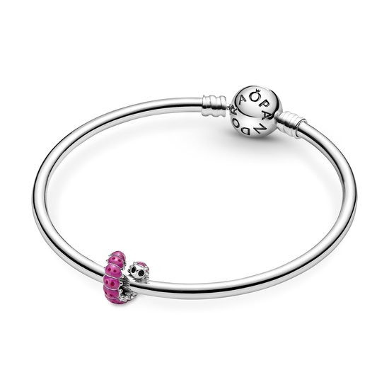 Pandora PANDORA 790762C01 Caterpillar sterling silver charm with black crystal, pink and dark pink enamel