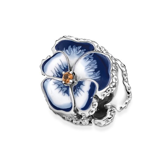 Pandora PANDORA 790777C02 Pansy sterling silver charm with zirconia and burnt orange crystal, shaded blue and white enamel
