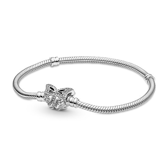 Pandora PANDORA 590782C01 Snake chain sterling silver bracelet with butterfly clasp with zirconia
