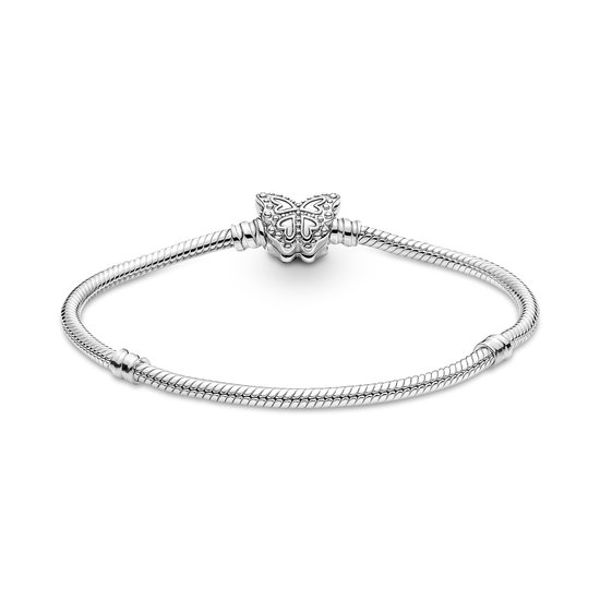 Pandora PANDORA 590782C01 Snake chain sterling silver bracelet with butterfly clasp with zirconia