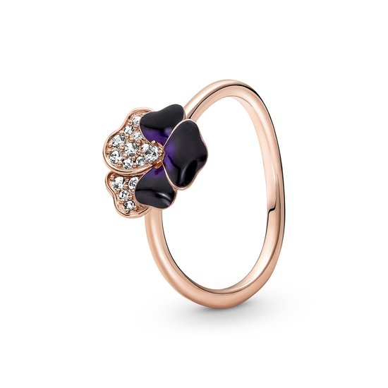 Pandora PANDORA 180764C01 Pansy 14k rose gold-plated ring with zirconia and shaded blue and violet enamel, maat 56