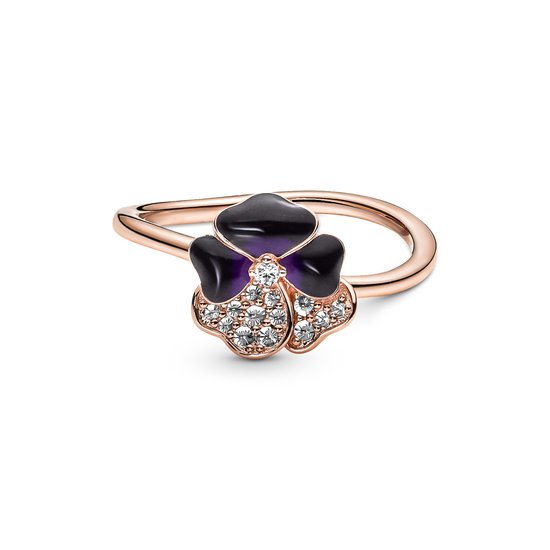 Pandora PANDORA 180764C01 Pansy 14k rose gold-plated ring with zirconia and shaded blue and violet enamel, maat 56