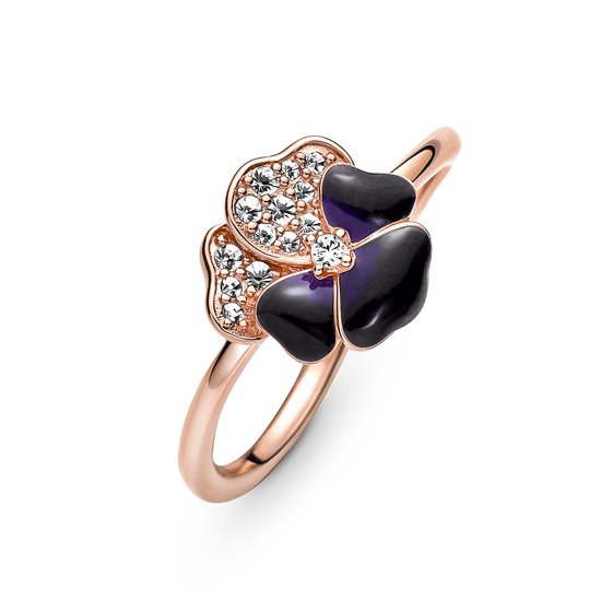 Pandora PANDORA 180764C01 Pansy 14k rose gold-plated ring with zirconia and shaded blue and violet enamel, maat 56