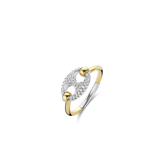 Ti Sento Milano TI SENTO MILANO 12257ZY0 Zilver vergulde ring met koffieboon-symbool, bezet met zirconia's(UITLOPEND)