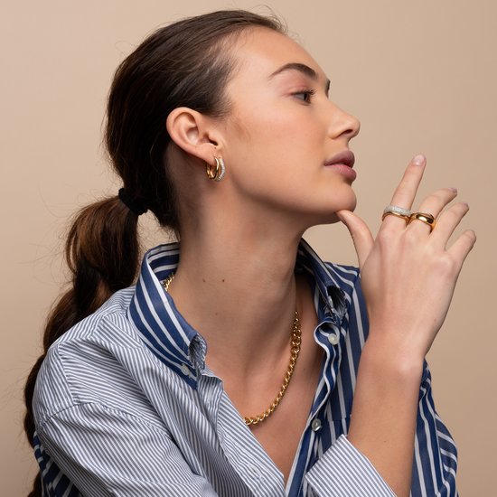 Ti Sento Milano TI SENTO MILANO 12260ZY Zilver gerhodineerde ring, gebogen lijn, verguld en zirconia's