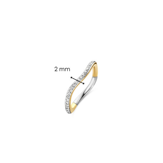 Ti Sento Milano TI SENTO MILANO 12260ZY Zilver gerhodineerde ring, gebogen lijn, verguld en zirconia's