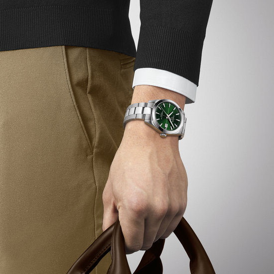 Tissot TISSOT Gentleman T1274071109101, staal/staal, automaat, groene wijzerplaat, saffierglas, 10 ATM