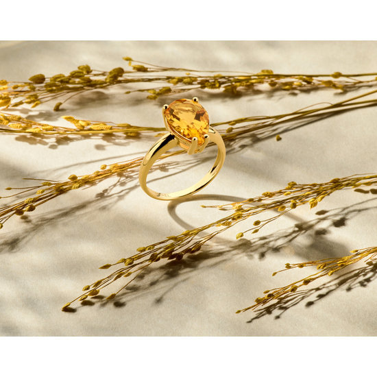 Jarrèl Jewelry JARREL 4Y.8009.CIF 14krt geelgouden ring Sydney met peervormige citrien, maat 55
