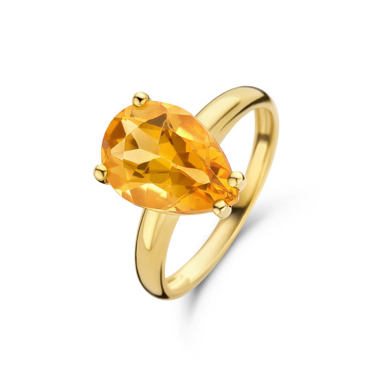Jarrèl Jewelry JARREL 4Y.8009.CIF 14krt geelgouden ring Sydney met peervormige citrien, maat 55