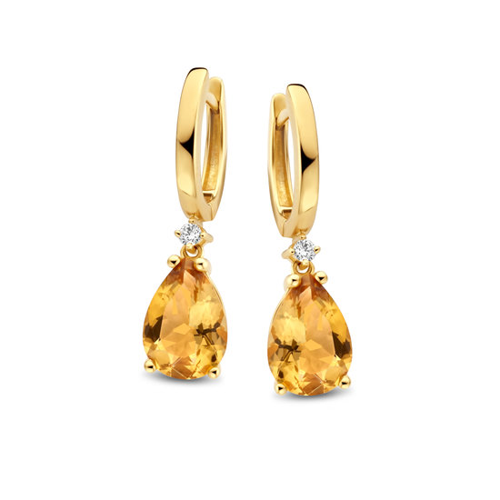 Jarrèl Jewelry JARREL 4Y.8037.CIF.Dlw 14krt geelgouden oorhangers Sydney met peervormige citrien en diamantjes