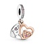 PANDORA PANDORA 781020C01 Double heart sterling silver and 14k rose gold-plated dangle with pink zirconia,