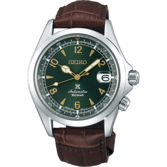 Seiko SEIKO Prospex Alpinist SPB121J1, automaat, rond, staal/bruin leer, wijzerplaat groen, datum, 20ATM