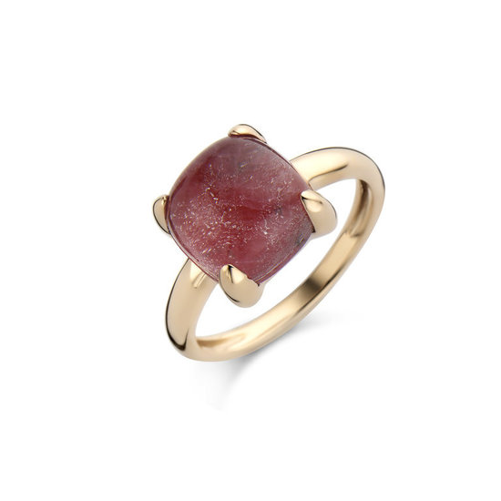 Jarrèl Jewelry JARREL 4Y.7309.RO2.BKC 14krt geelgouden ring Lucca met doublet: Robijn en bergkristal, maat 55