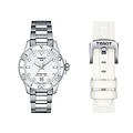 Tissot TISSOT SEASTAR 1000 36MM T1202101101100 quartz uurwerk, staal/staal witte wijzerplaat en bezel, extra witte siliconeband, datum-6, 30ATM