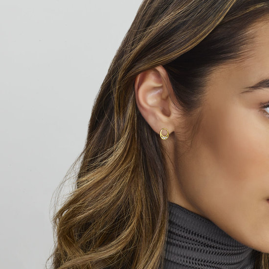 Collectie Milikan 14 karaat geelgouden oorknoppen, ovaal met 2x3 zirconia 1052291