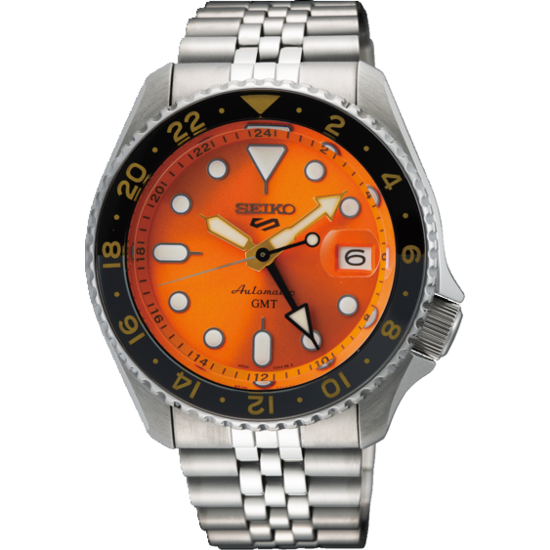 Seiko SEIKO 5 SPORTS SSK005K1, automaat staal/staal, GMT, oranje wijzerplaat, 10ATM