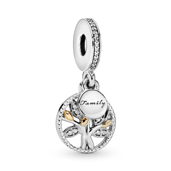 Pandora PANDORA 791728CZ  Family Tree silver dangle with 14kt gold and clear zirconia