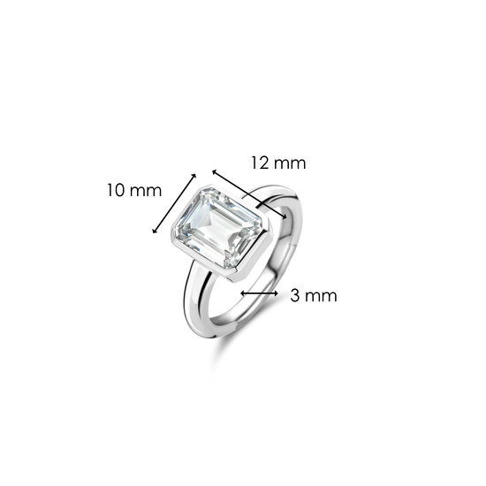 Ti Sento Milano TI SENTO MILANO 12272ZI Zilver gerhodineerde ring met rechthoekige zirconia