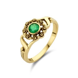 14 karaat geelgouden vintage-look ring met 1x smaragd 0.30ct, maat 18.5, 1054329