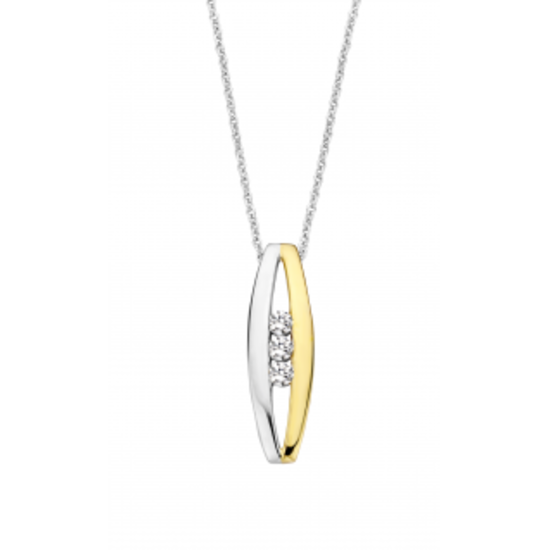 MORI Fashion diamonds Mori Fashion Diamonds 14krt bicolor hanger, (zonder collier) strak, glanzend, slag, 3 diamanten tot. 0.05crt.
