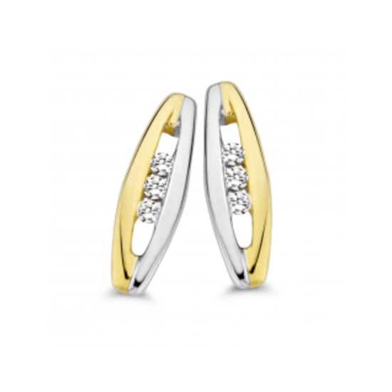 MORI Fashion diamonds Mori Fashion Diamonds 14krt bicolor oorknoppen, strak, glanzend, slag, 6 diamanten tot. 0.054crt.