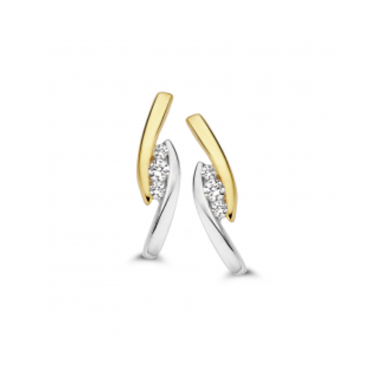 MORI Fashion diamonds Mori Fashion Diamonds 14krt bicolor oorknoppen, strak, glanzend, slag, 6 diamanten tot. 0.06crt.