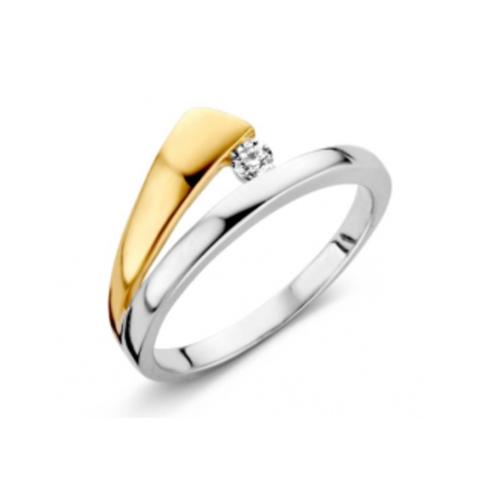 MORI Fashion diamonds Mori Fashion Diamonds Exclusive 14krt bicolor fantasiering, glanzend, met 1 diamant 0.09crt. maat 17