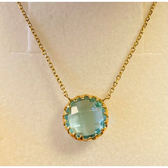 Monzario MONZARIO 14krt geelgouden collier 1052C-GEEL, ankerschakel met blauwe topaas, gefacetteerd 45cm