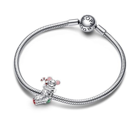 Pandora PANDORA 792366C01 Christmas mouse in a sock sterling silver charm with red, white, green and pink enamel