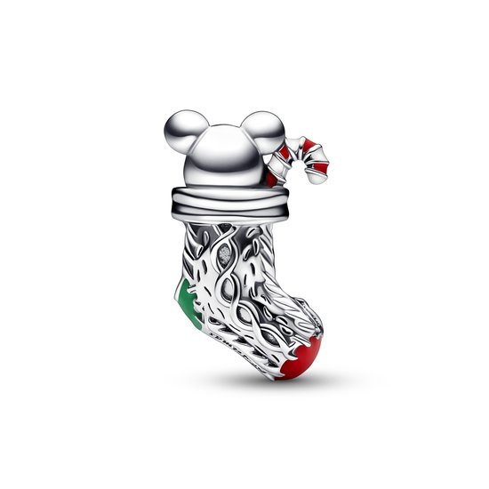 Pandora PANDORA 792366C01 Christmas mouse in a sock sterling silver charm with red, white, green and pink enamel