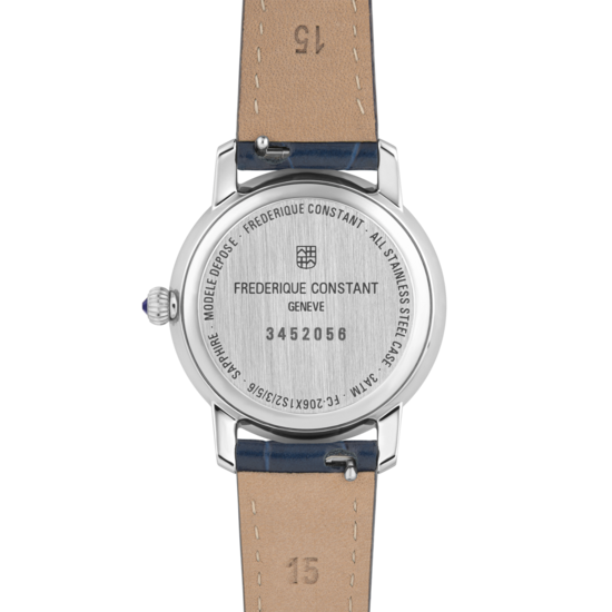 Frederique Constant Frederique Constant Slimline FC-206SW1S6, Quartz, staal/leer blauw, wijzerpl. wit, maan fase, 3 ATM