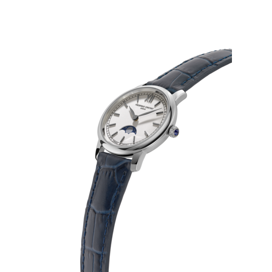Frederique Constant Frederique Constant Slimline FC-206SW1S6, Quartz, staal/leer blauw, wijzerpl. wit, maan fase, 3 ATM